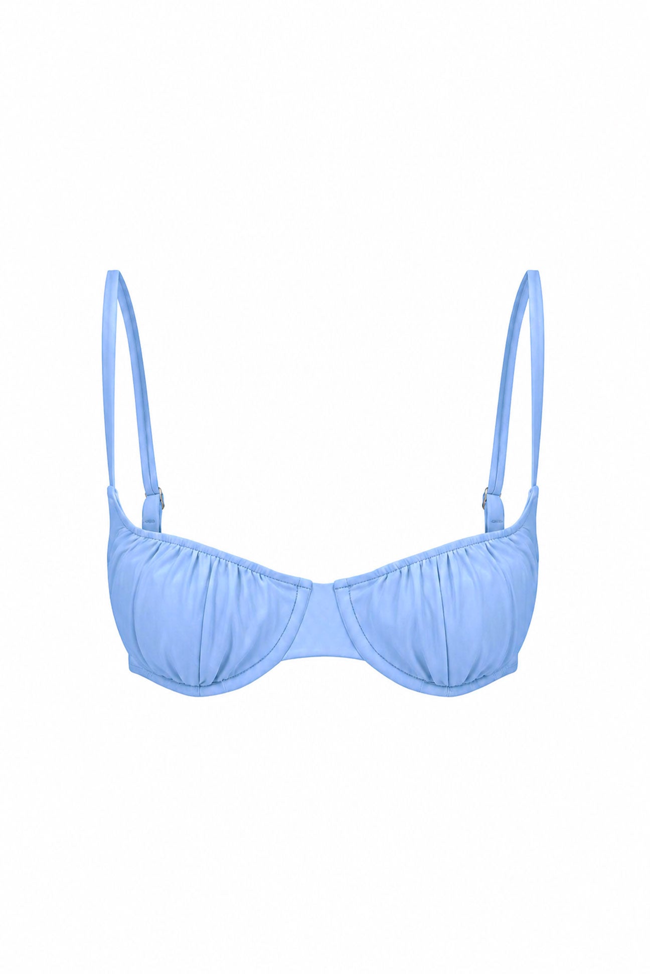 Soft blue bikini top on a white background