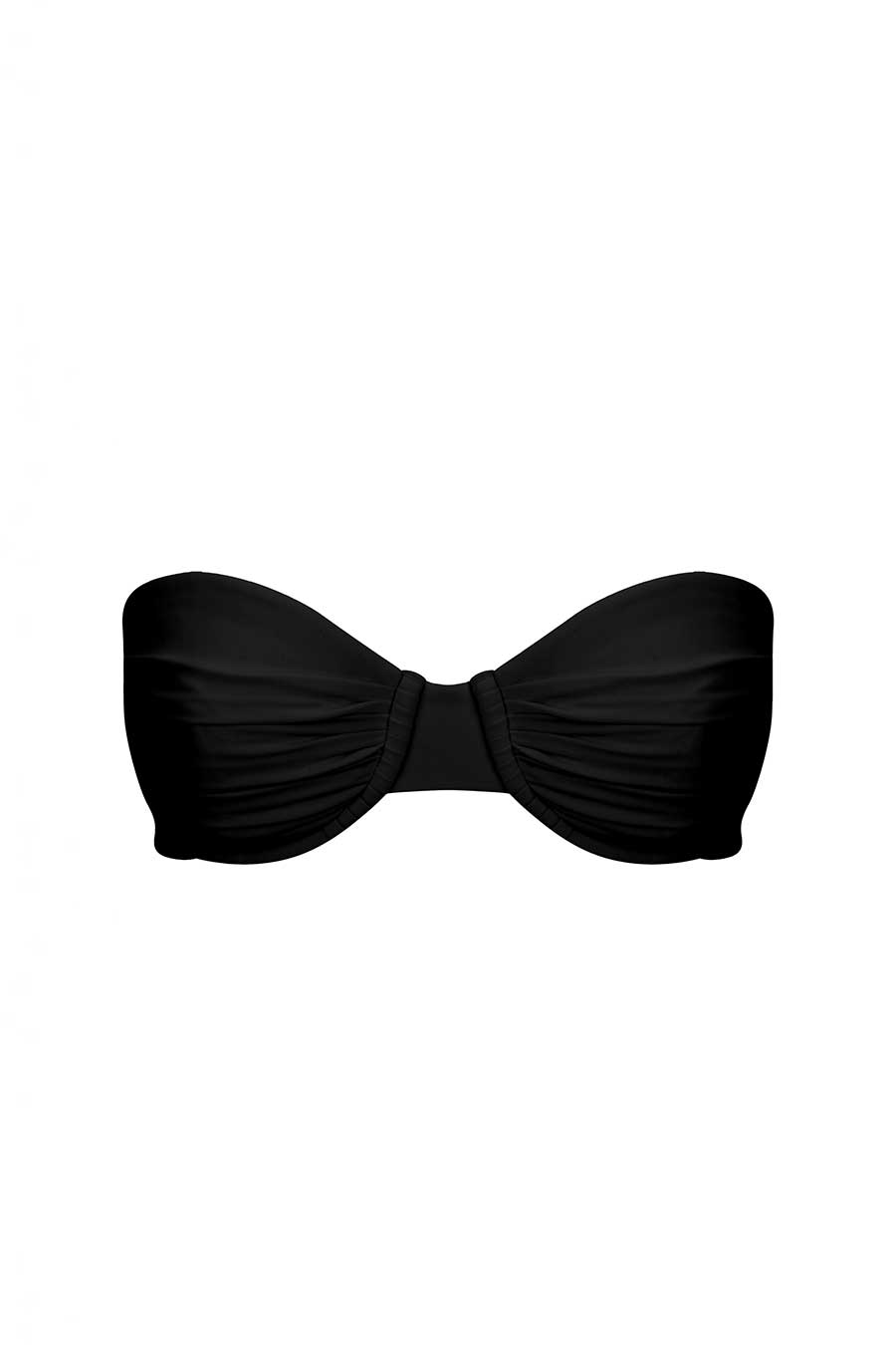 Black bandeau bikini top on a white background