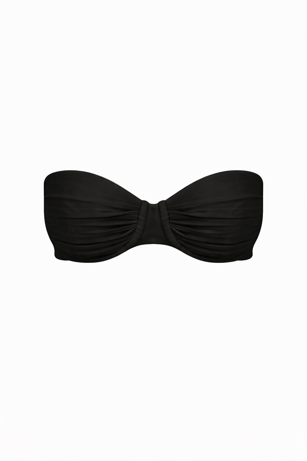 Black bandeau bikini top on a white background