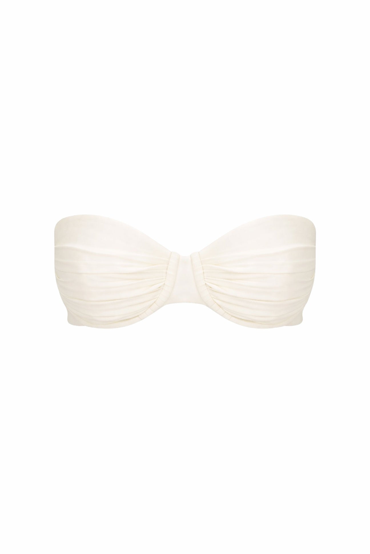 White bandeau bikini top on a white background