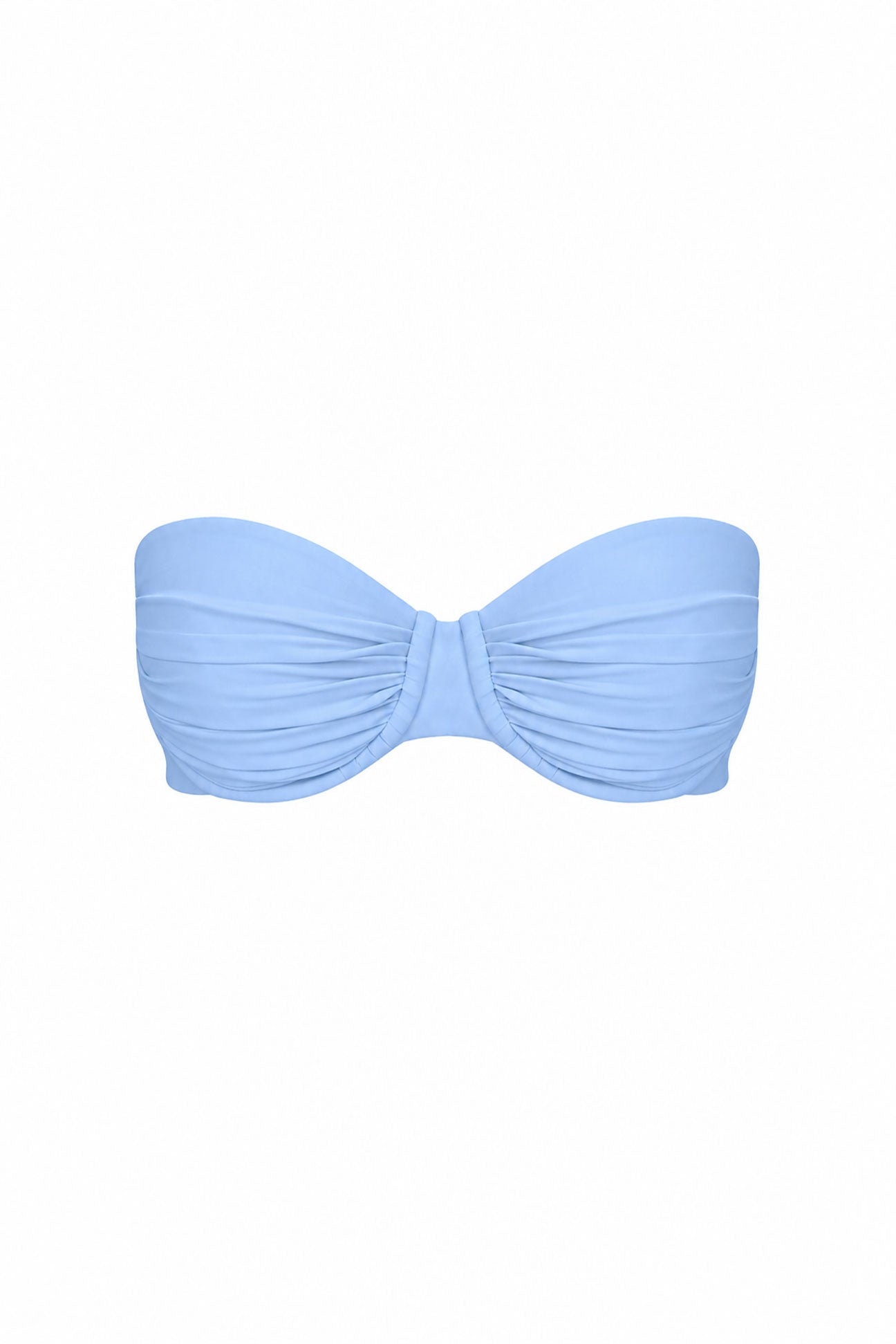 Light blue bandeau bikini top on a white background